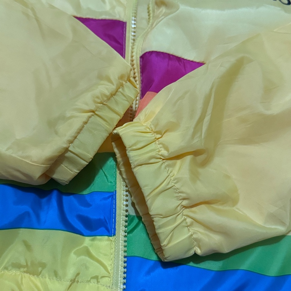 Wmns-L-Polaroid Windbreaker-Yellow Multi Color Stripe-Pockets-Drawstring Waist - Picture 15 of 15